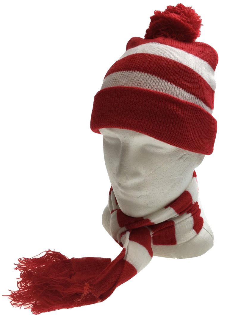 Red White Stripe BEANIE & SCARF SET Hat Where&