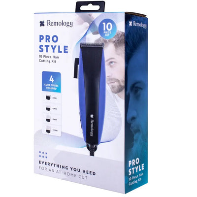 Pro Style 10pc Home Hair Cutting Clipper Kit with 4 Comb Guides