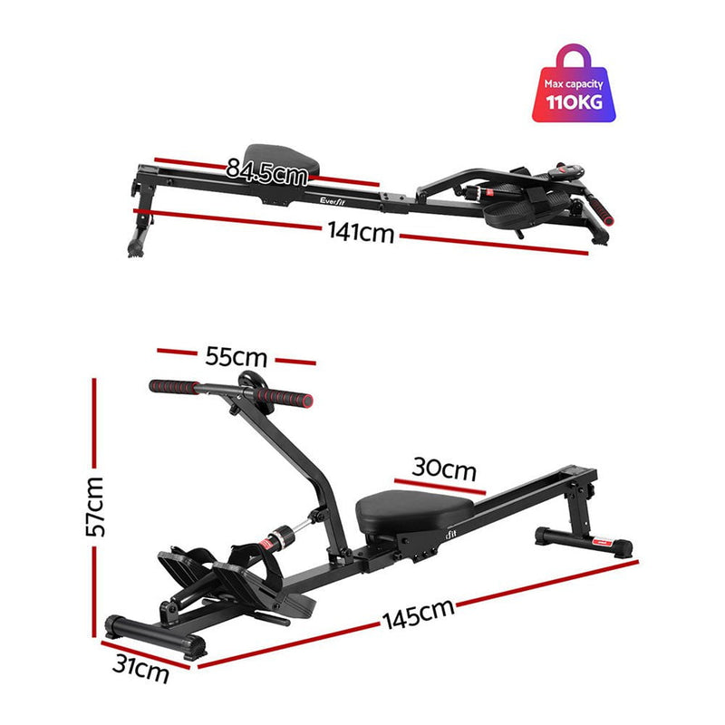 Everfit Hydraulic Rowing Machine Rower 12 Levels Resistance Exercise Fitness Gym Cardio