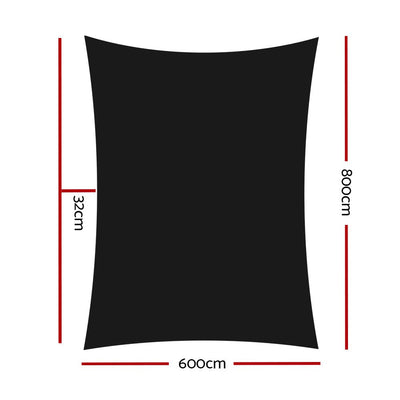 Instahut Shade Sail 6x8m Rectangle 280GSM 98% Black Shade Cloth