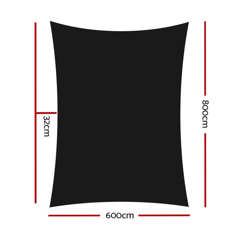 Instahut Shade Sail 6x8m Rectangle 280GSM 98% Black Shade Cloth