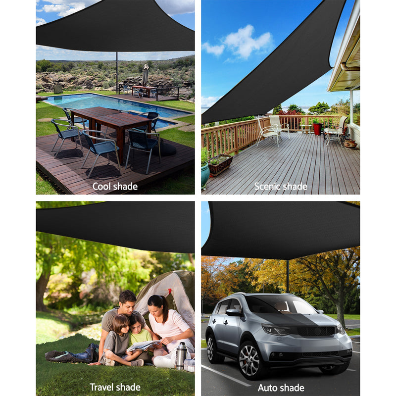 Instahut Shade Sail 6x8m Rectangle 280GSM 98% Black Shade Cloth