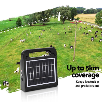 Giantz 5km Electric Fence Energiser Solar Farm 0.3J