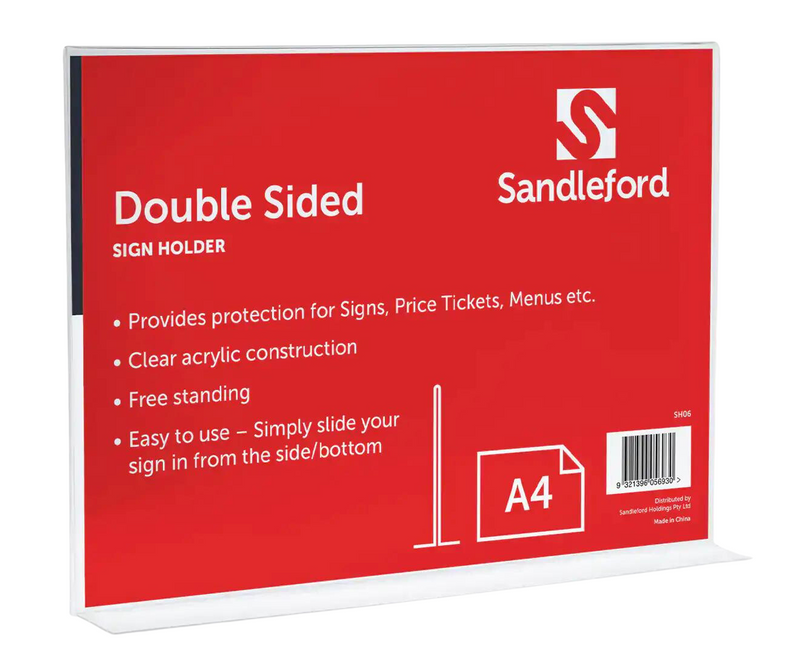 Sandleford A4 Double-sided T-Shape Sign Holder Landscape W29.7cm x D7.8 x H21cm