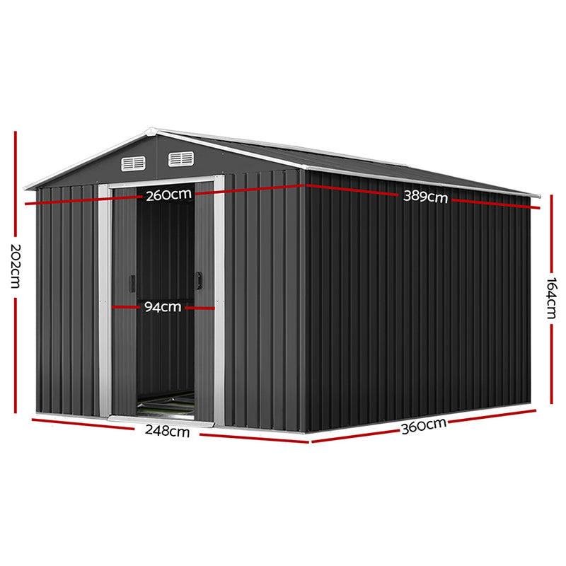 Giantz Garden Shed 2.6x3.9M w/Metal Base Sheds Outdoor Storage Workshop Tool Shelter Sliding Door