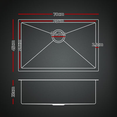 Cefito Stainless Steel Sink 70x45CM With Pull Out Mixer Tap Kitchen Basin Single Bowl Black