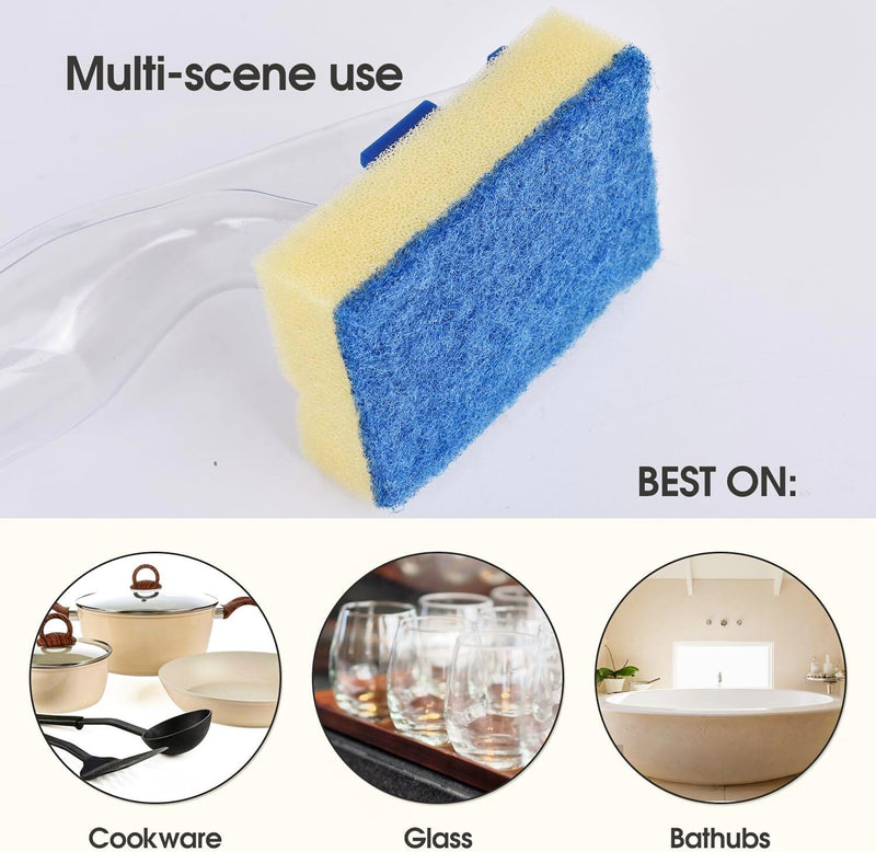 Spiffy Dish Wand Cleaning Sponge Scrubber Cleaner w/Fillable Soap Handle Dispenser