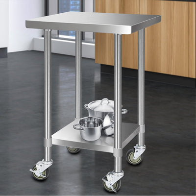 Cefito 610x610mm Stainless Steel Kitchen Bench with Wheels 430