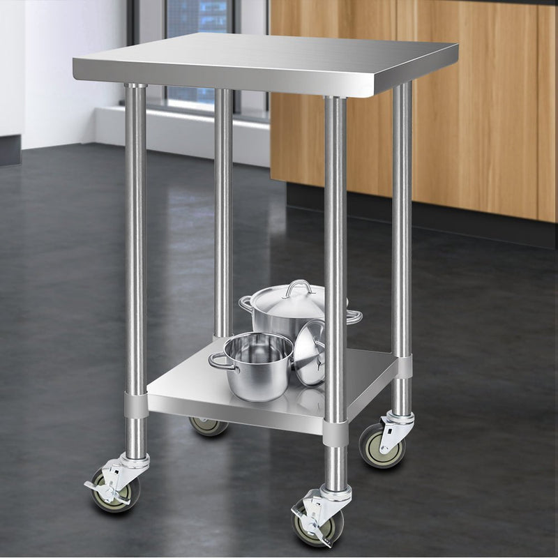 Cefito 610x610mm Stainless Steel Kitchen Bench with Wheels 430