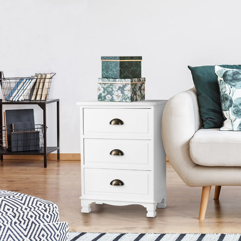 Artiss Bedside Table 3 Drawers Vintage - THYME White