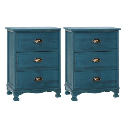 Artiss 2x Bedside Table 3 Drawers Vintage - THYME Blue