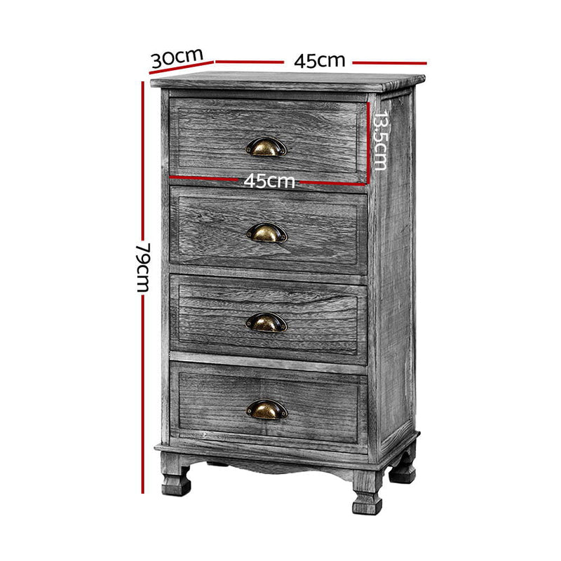 Artiss Bedside Tables Drawers Cabinet Vintage 4 Chest of Drawers Grey Nightstand