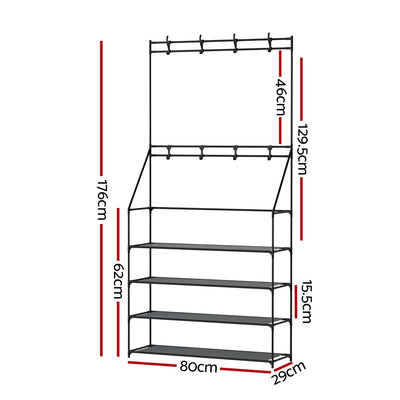 Artiss Shoe Rack Hall Tree 16 Pairs Black