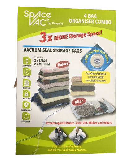 Space Vac Organiser Combo 4Pk Space Saver Vacuum Bag Travel Reusable