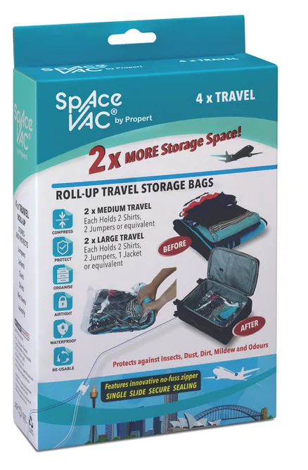 Space Vac Vacuum Storage Bag Seal Compressing Organizer Clothes - Travel 4 Pk