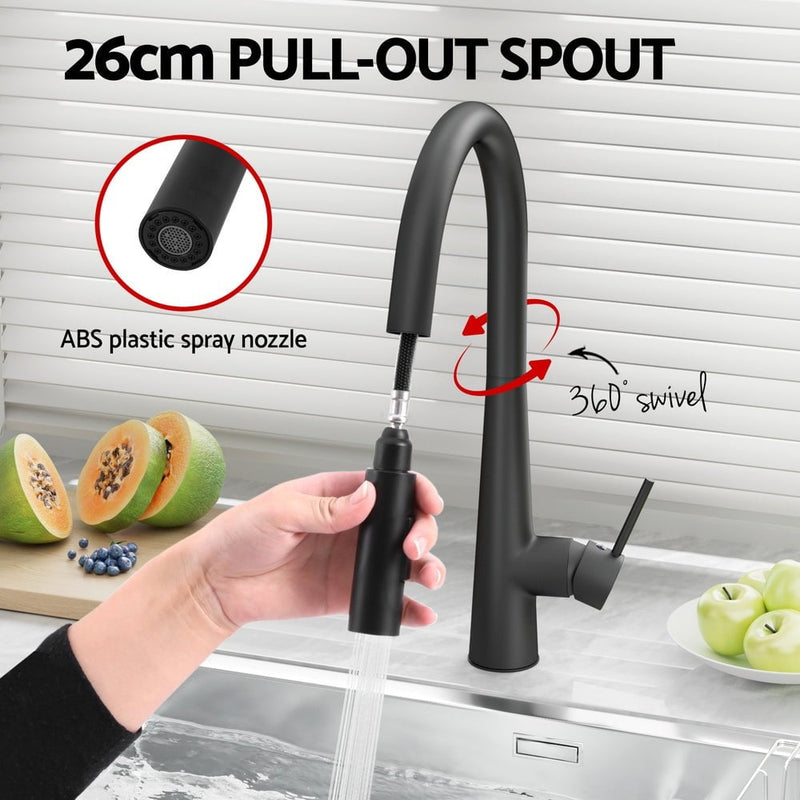 Kitchen Mixer Tap Pull Out Round 2 Mode Sink Basin Faucet Swivel WELS Black