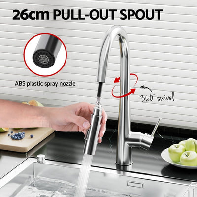 Kitchen Mixer Tap Pull Out Round 2 Mode Sink Basin Faucet Swivel WELS Chrome