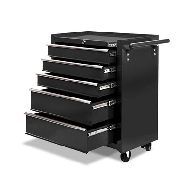 Giantz 5 Drawer Tool Box Cabinet Chest Trolley Box Garage Storage Toolbox Black