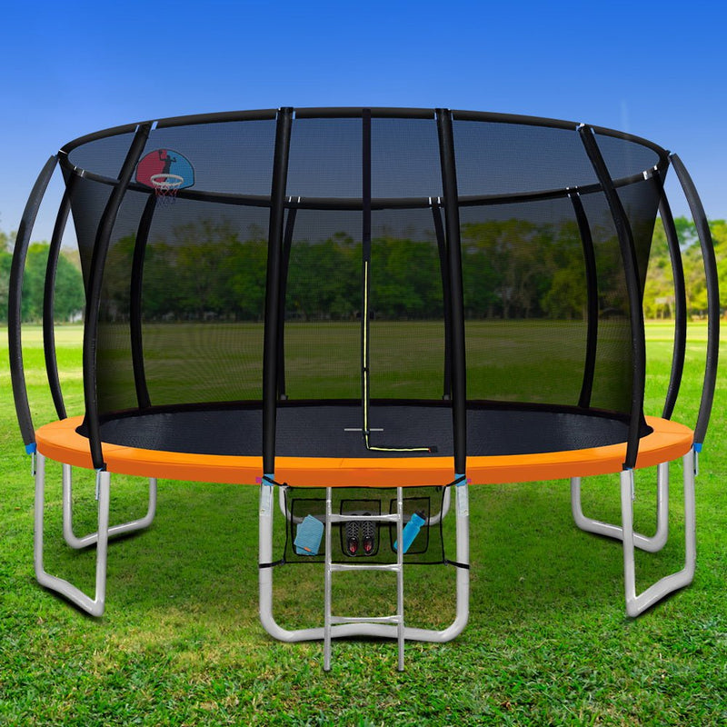 Everfit 16FT Trampoline for Kids w/ Ladder Enclosure Safety Net Rebounder Orange