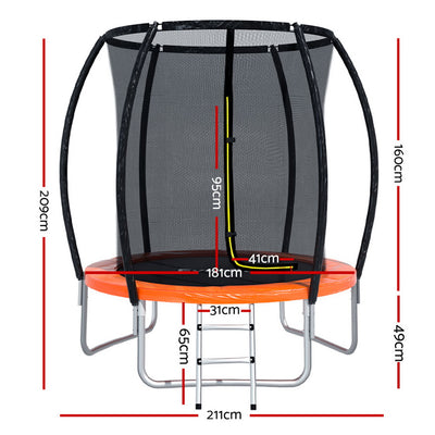 Everfit 6FT Trampoline for Kids w/ Ladder Trampoline Enclosure Safety Net Rebounder Orange