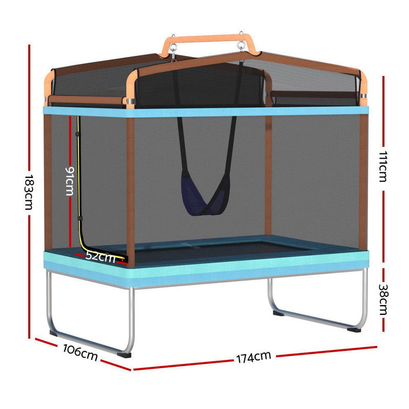 Everfit 6FT Trampoline Kids Rectangle Trampoline w/ Swing Enclosure Safety Net Orange