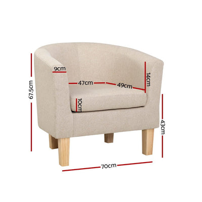 Artiss Armchair Lounge Chair Tub Accent Armchairs Fabric Sofa Chairs Beige