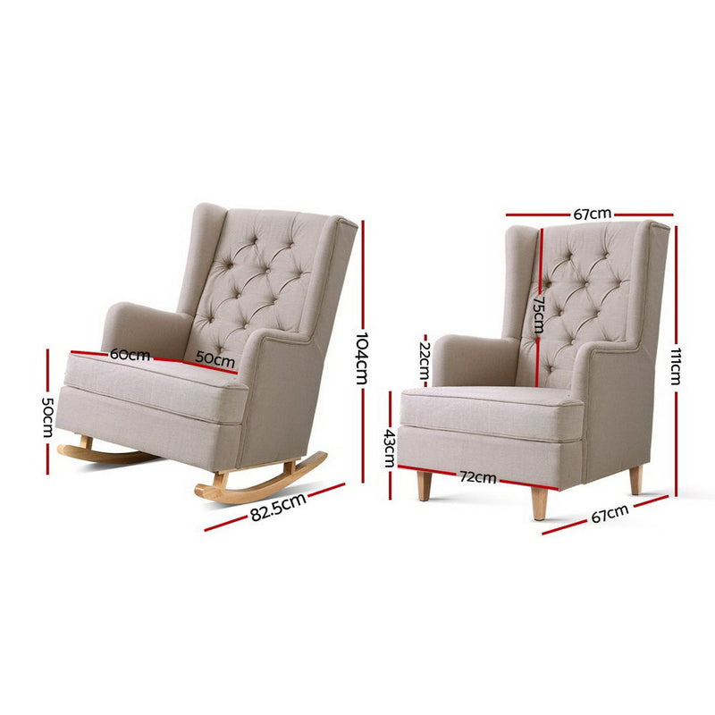 Artiss Rocking Chair Armchair Linen Fabric Beige Gaia