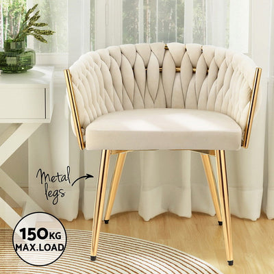 1 Artiss Dining Chair Velvet Armchair Beige