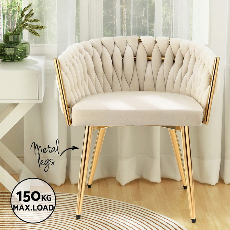 1 Artiss Dining Chair Velvet Armchair Beige