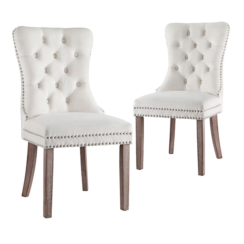 1 Set of 2 Artiss Dining Chairs Beige Velvet