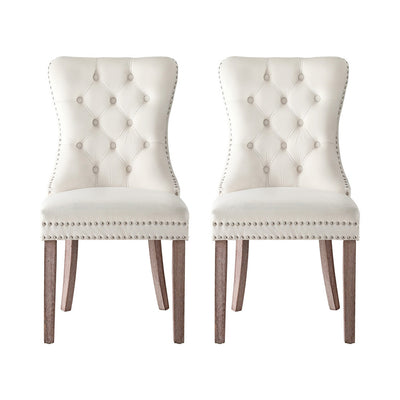 1 Set of 2 Artiss Dining Chairs Beige Velvet