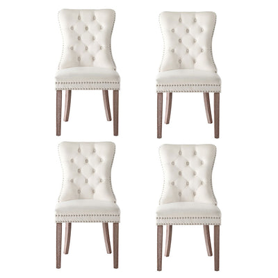 1 Set of 4 Artiss Dining Chairs Beige Velvet