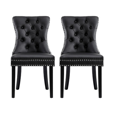 1 Set of 2 Artiss Dining Chairs Black Leather