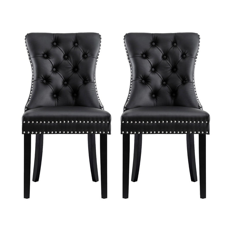 1 Set of 2 Artiss Dining Chairs Black Leather