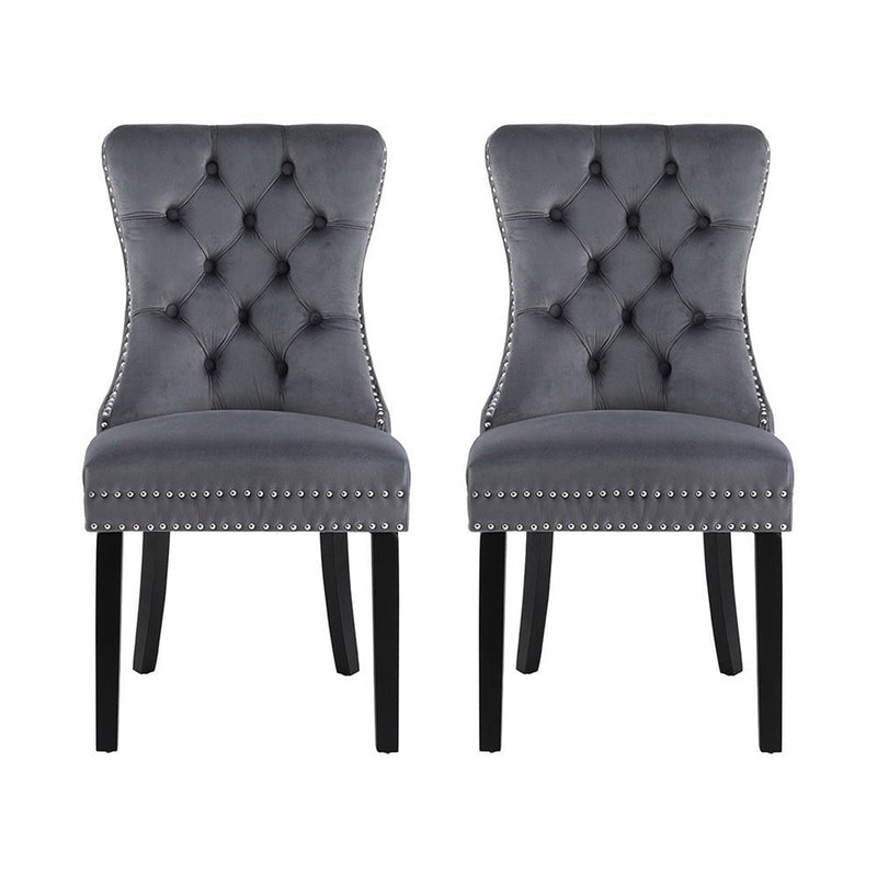 1 Set of 2 Artiss Dining Chairs Grey Velvet