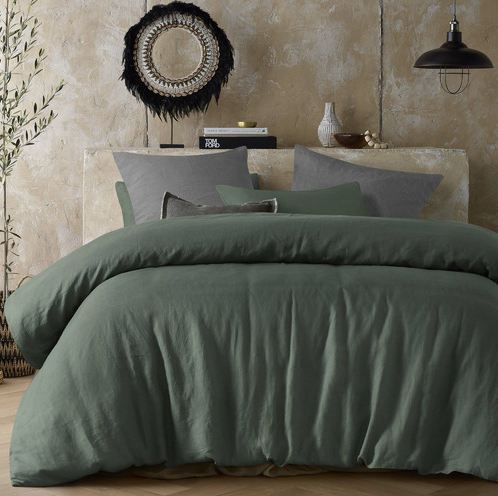 Hemp Sea Green Quilt Cover by Vintage Design Homeware Queen