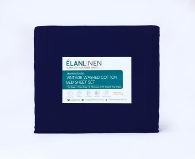 Elan Linen 100% Egyptian Cotton Vintage Washed 500TC Navy Blue King Bed Sheets Set