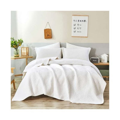 Diamond White 100% Cotton Quilted 3 pcs Bedspread Coverlet Set Queen