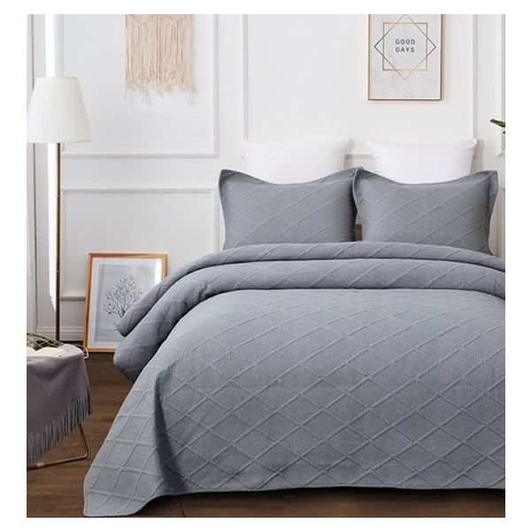 Misty Grey 100% Cotton Quilted 3 pcs Bedspread Coverlet Set King