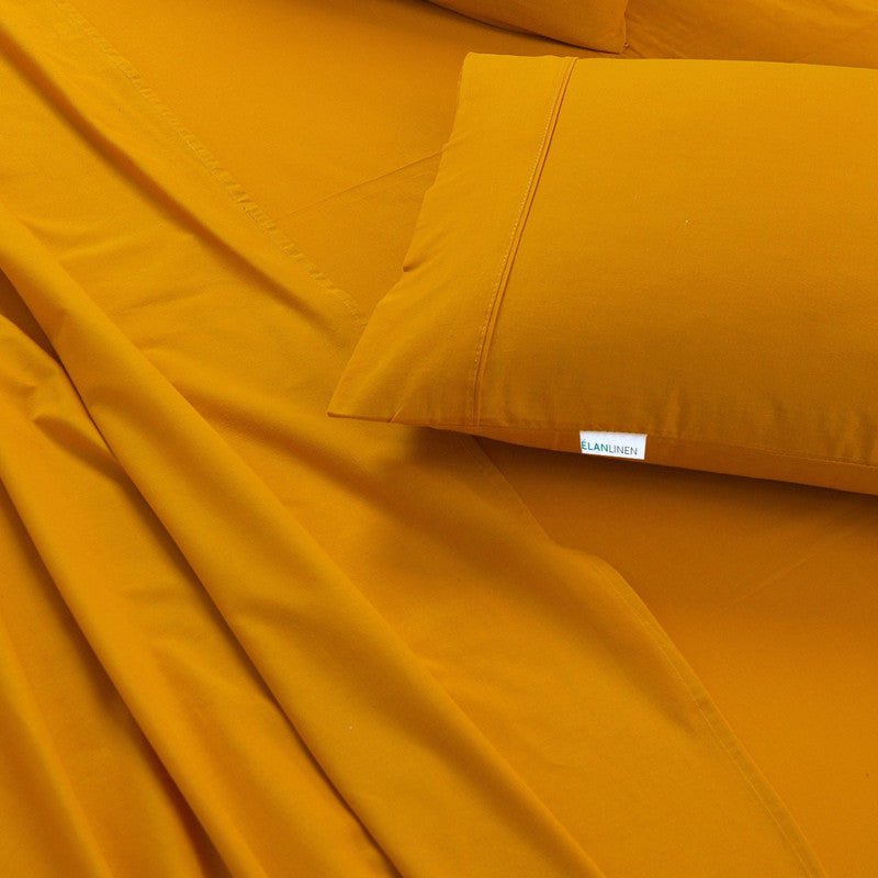 Elan Linen 100% Egyptian Cotton Vintage Washed 500TC Mustard King Single Bed Sheets Set