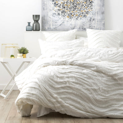 Chenille Wave 100% Cotton Vintage Washed White Tufted Quilt Cover Set by Cloud Linen King