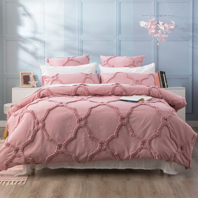 Moroccan 100% Cotton Chenille Vintage Washed Tufted Blush Quilt Cover Set by Renee Taylor King