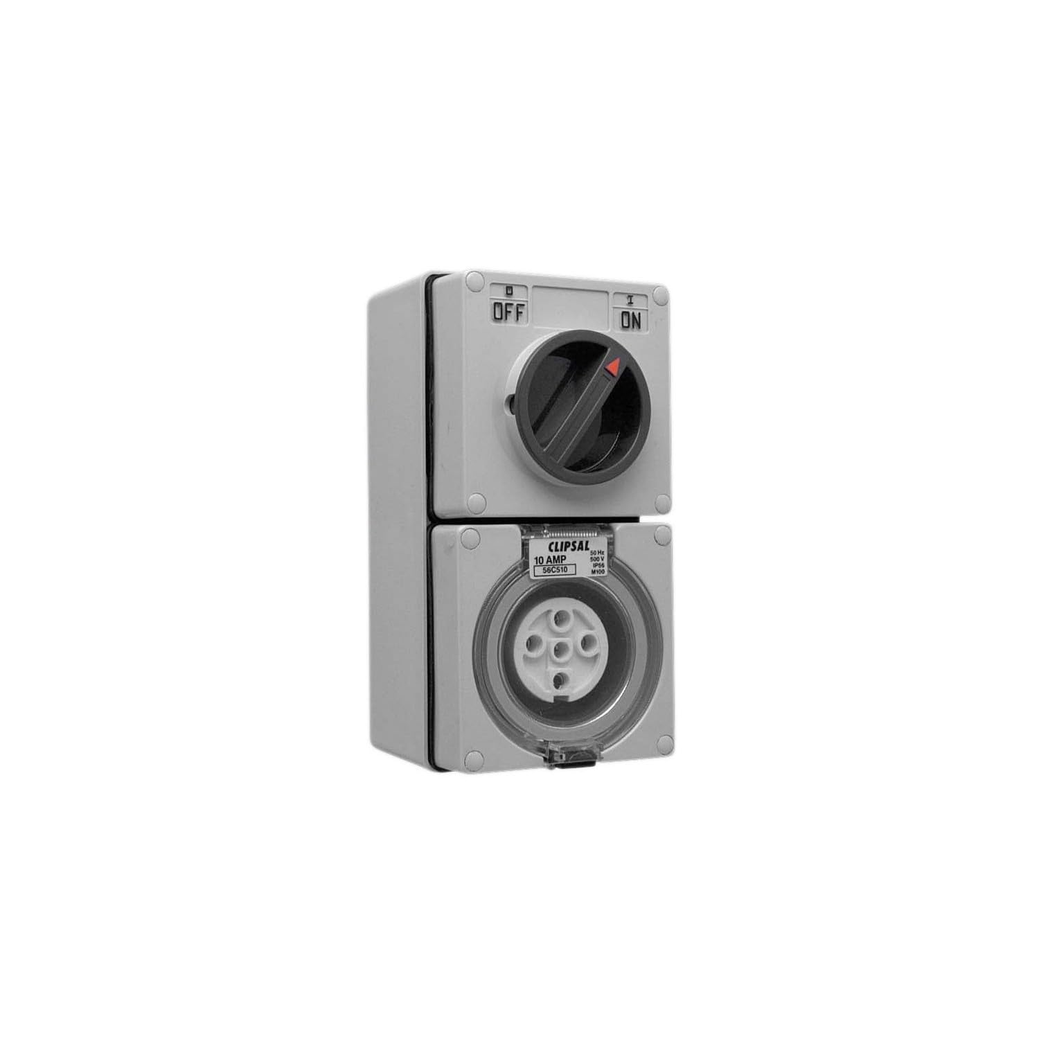 56 Series 10A IP66 5 Round Pin Switched Socket Outlet, Grey – Payday Deals