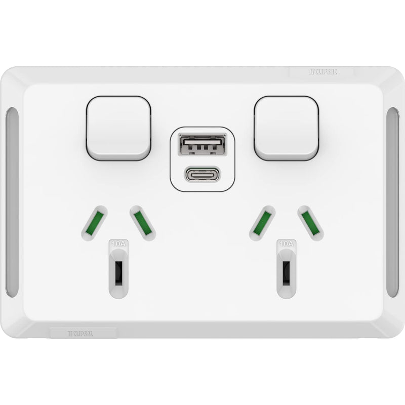 Pro Series 10A 250V Horizontal Mount Twin Power Point Switched Socket ...