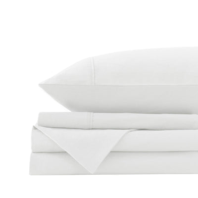 Royal Comfort Vintage Washed 100% Cotton Sheet Set Fitted Flat Sheet Pillowcases - Queen - White