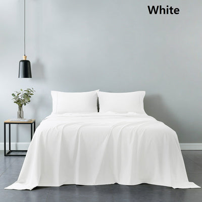 Royal Comfort Vintage Washed 100% Cotton Sheet Set Fitted Flat Sheet Pillowcases - Queen - White