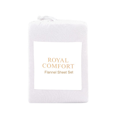 Royal Comfort Polar Fleece Flannel Sheet Set Ultra Soft Plush Cozy - Single - White