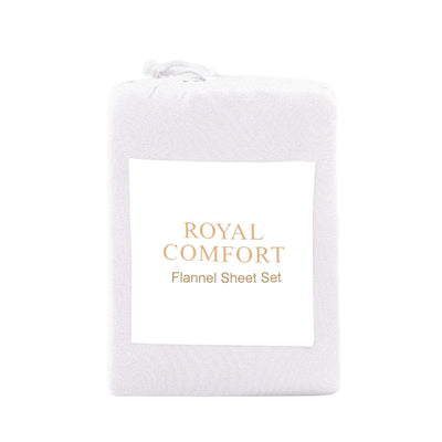 Royal Comfort Polar Fleece Flannel Sheet Set Ultra Soft Plush Cozy - Double - White