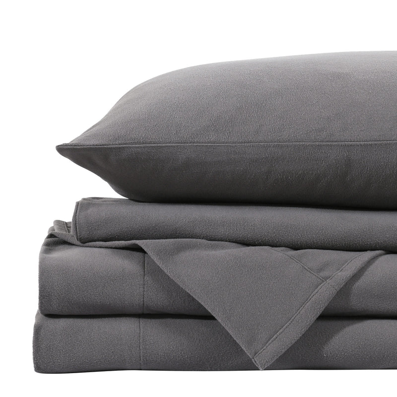 Royal Comfort Polar Fleece Flannel Sheet Set Ultra Soft Plush Cozy - Double - Charcoal