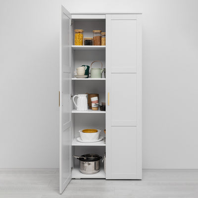 STOCKHOLM STORAGE CUPBOARD HAMPTONS - WHITE - OVAL BRASS